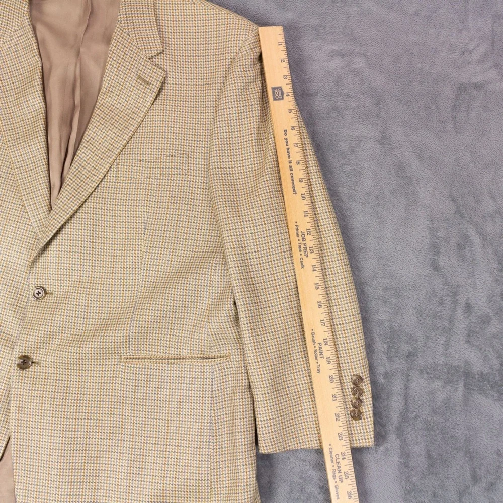 Lauren Ralph Lauren Blazer Mens 48R Tan Brown Houndstooth 100% Silk Sport Coat